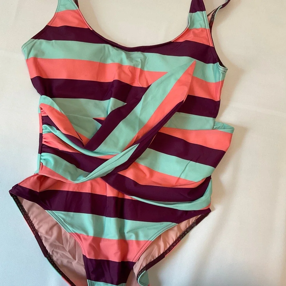 Tanya Taylor One Piece Swimsuit Womens M Multicolor Excellent Striped Knot Front